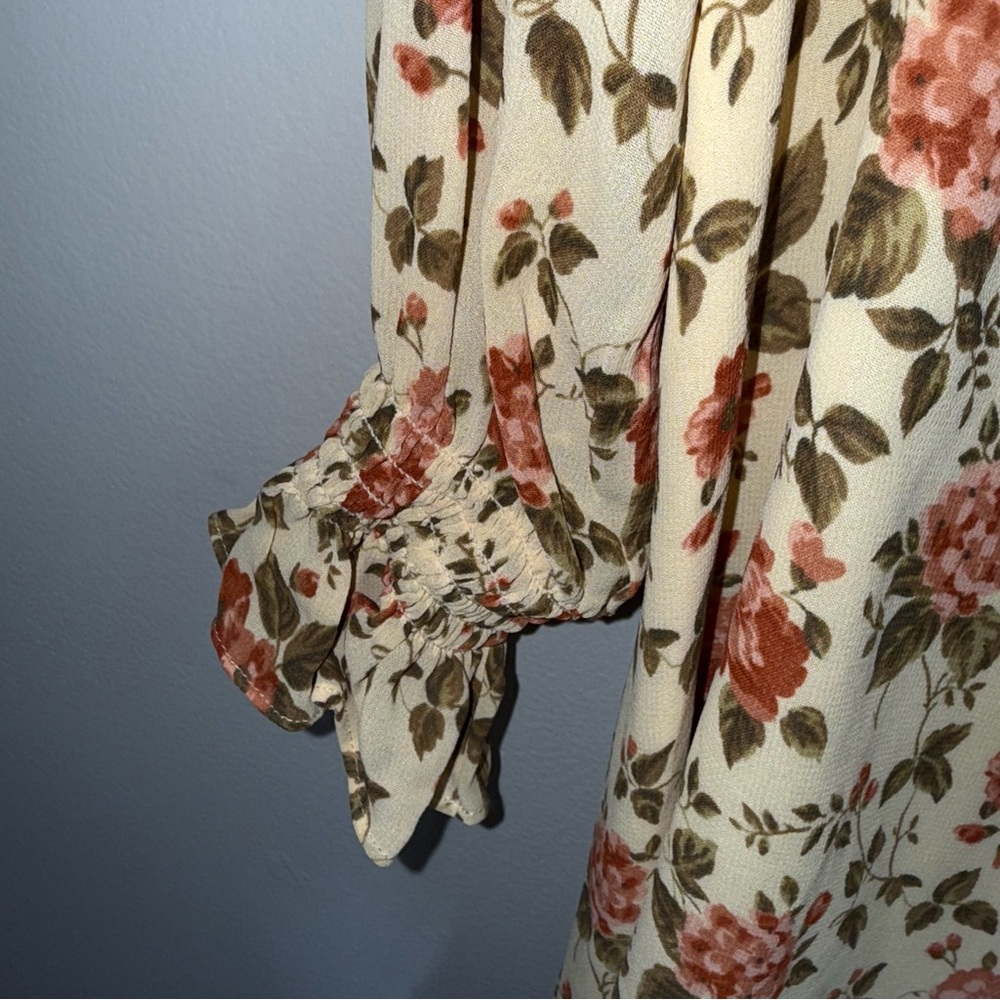 Reformation Ruffled Verenna Floral Print Dress-Crepe-Long Sleeve-Yellow-Medium - Picture 10 of 14